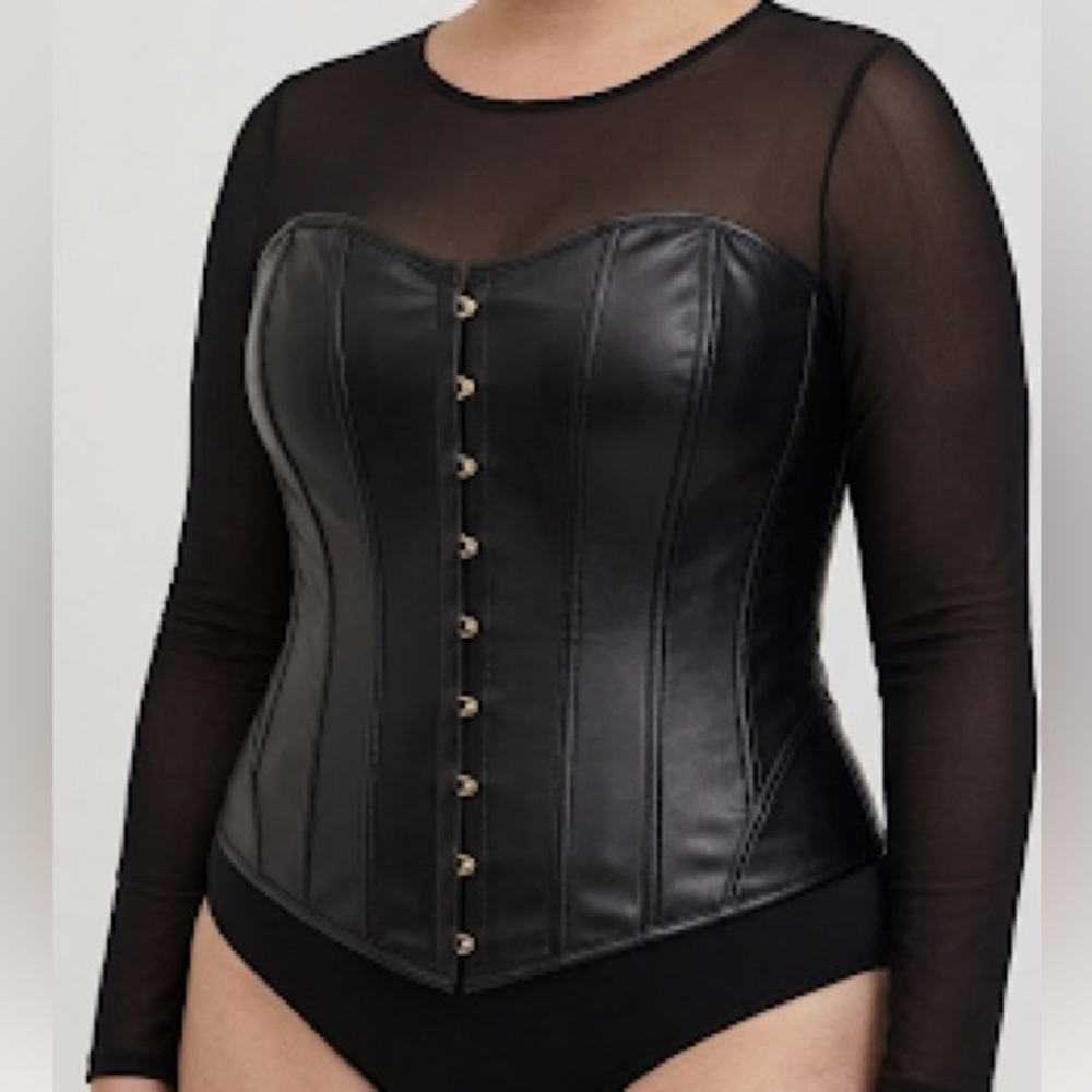 Torrid Curve size 4X Black Faux Leather Corset Top - Pleather Bustier Hook & Eye